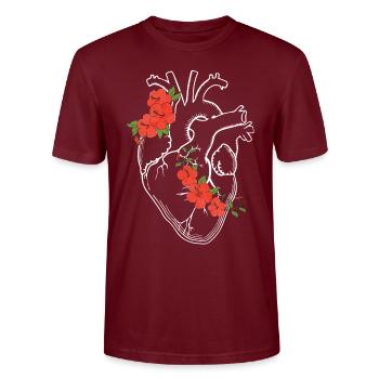 Anatomy Heart / Flowers - Stanley/Stella CRAFTER Unisex Organic T-Shirt - burgundy - Front - Alina (178cm) & Michal (187cm)