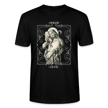 Jesus-mit-Schäfchen, Hirte, Jesus Christus - Stanley/Stella Unisex Bio-T-Shirt CRAFTER - Schwarz - Vorne - Alina (178cm) & Michal (187cm)