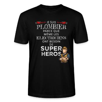 Plombier, car les électriciens ont besoin de héros - T-shirt bio CRAFTER Stanley Stella Unisexe - noir - Devant - Alina (178cm) & Michal (187cm)