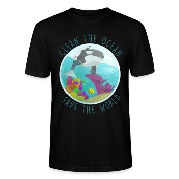 safe the ocean erde animal turtle nachhaltig - Stanley/Stella Unisex Bio-T-Shirt CRAFTER - Schwarz - Vorne - Alina (178cm) & Michal (187cm)
