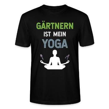 Gärtnern ist mein Yoga Mann mit Schaufel Schere - Stanley/Stella Unisex Bio-T-Shirt CRAFTER - Schwarz - Vorne - Alina (178cm) & Michal (187cm)