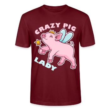 Crazy Pig Lady Pink Piglet Gift - Stanley/Stella CRAFTER Unisex Organic T-Shirt - burgundy - Front - Alina (178cm) & Michal (187cm)