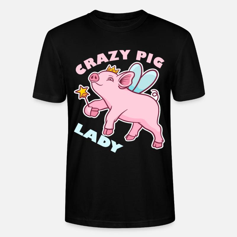 Crazy Pig Lady Rosa Schweinchen geschenk - Stanley/Stella Unisex Bio-T-Shirt CRAFTER - Schwarz