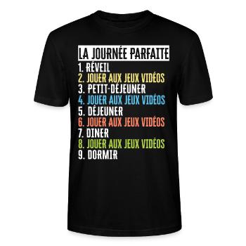 Cadeau Geek Gamer Ado La Journée Parfaite Humour - T-shirt bio CRAFTER Stanley Stella Unisexe - noir - Devant - Alina (178cm) & Michal (187cm)