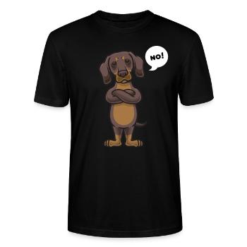 Sturer Gravhund Hund Teckel Gave - Stanley Stella CRAFTER unisex økologisk-T-shirt - sort - Foran - Alina (178cm) & Michal (187cm)