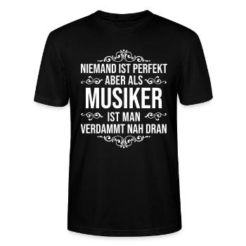 Musiker Noten Musik Spruch Niemand ist perfekt - Stanley/Stella Unisex Bio-T-Shirt CRAFTER - Schwarz - Vorne - Alina (178cm) & Michal (187cm)