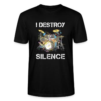 I Destroy Silence Batteur batteur cadeau - T-shirt bio CRAFTER Stanley Stella Unisexe - noir - Devant - Alina (178cm) & Michal (187cm)