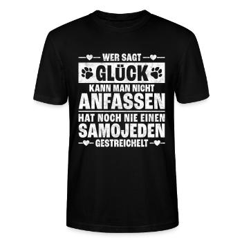 Samojede streicheln Schlittenhund Spruch - Stanley/Stella Unisex Bio-T-Shirt CRAFTER - Schwarz - Vorne - Alina (178cm) & Michal (187cm)