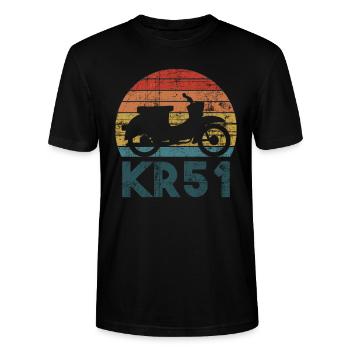 Simson KR51 Schwalbe Zweitakt DDR Moped Mofa - Stanley/Stella Unisex Bio-T-Shirt CRAFTER - Schwarz - Vorne - Alina (178cm) & Michal (187cm)