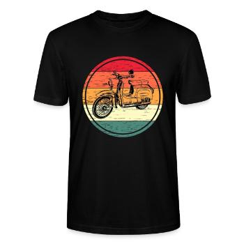Simson KR51 Schwalbe Zweitakt DDR Moped Mofa - Stanley/Stella Unisex Bio-T-Shirt CRAFTER - Schwarz - Vorne - Alina (178cm) & Michal (187cm)