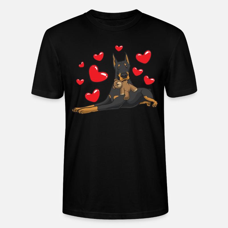 Dobermann mit Kuscheltier - Stanley/Stella Unisex Bio-T-Shirt CRAFTER - Schwarz