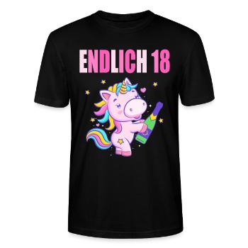 Endlich 18 lustig 18 Jahre Einhorn 18. Geburtstag - Stanley/Stella Unisex Bio-T-Shirt CRAFTER - Schwarz - Vorne - Alina (178cm) & Michal (187cm)