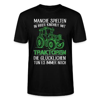 Manche spielten in ihrer Kindheit mit Traktoren - Stanley/Stella Unisex Bio-T-Shirt CRAFTER - Schwarz - Vorne - Alina (178cm) & Michal (187cm)