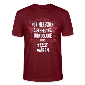 Es gibt 2 Arten von Menschen Bielefeld - Stanley/Stella Unisex Bio-T-Shirt CRAFTER - Burgunderrot - Vorne - Alina (178cm) & Michal (187cm)
