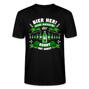 Ronny - Bier her! Majestät Ronny hat Durst! - Stanley/Stella Unisex Bio-T-Shirt CRAFTER - Schwarz - Vorne - Alina (178cm) & Michal (187cm)