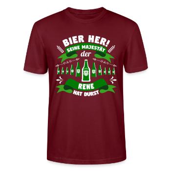 Rene - Bier her! Majestät Rene hat Durst! - Stanley/Stella Unisex Bio-T-Shirt CRAFTER - Burgunderrot - Vorne - Alina (178cm) & Michal (187cm)