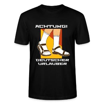 Achtung Deutscher Urlauber Socken in Sandalen - Stanley/Stella Unisex Bio-T-Shirt CRAFTER - Schwarz - Vorne - Alina (178cm) & Michal (187cm)