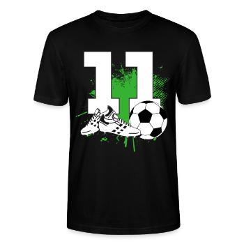 11. Geburtstag 11 Jahre Fußball Fußballspieler - Stanley/Stella Unisex Bio-T-Shirt CRAFTER - Schwarz - Vorne - Alina (178cm) & Michal (187cm)