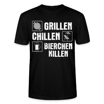 Grillen Chillen Bierchen Killen Grill - Stanley/Stella Unisex Bio-T-Shirt CRAFTER - Schwarz - Vorne - Alina (178cm) & Michal (187cm)