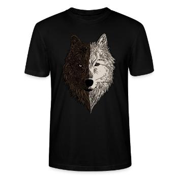 Wolf Tier Motiv Wolfsmotiv braun - Stanley/Stella Unisex Bio-T-Shirt CRAFTER - Schwarz - Vorne - Alina (178cm) & Michal (187cm)