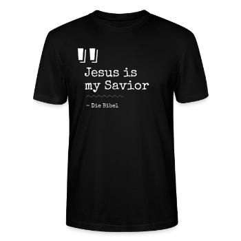 Christian Sayings Jesus is my Savior - Stanley/Stella CRAFTER Unisex Organic T-Shirt - black - Front - Alina (178cm) & Michal (187cm)
