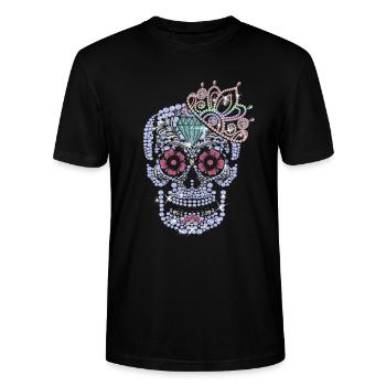 Mexikanischer Schädel - Stanley/Stella Unisex Bio-T-Shirt CRAFTER - Schwarz - Vorne - Alina (178cm) & Michal (187cm)