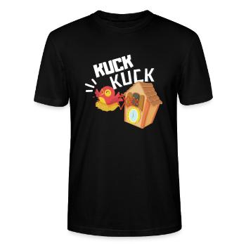 Kuck Kuck Schwarzwald Uhr Lustiges Schwaben Motiv - Stanley/Stella Unisex Bio-T-Shirt CRAFTER - Schwarz - Vorne - Alina (178cm) & Michal (187cm)