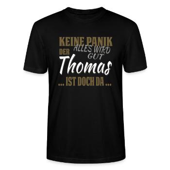 Thomas - Keine Panik - lustiges Geschenk - Stanley/Stella Unisex Bio-T-Shirt CRAFTER - Schwarz - Vorne - Alina (178cm) & Michal (187cm)
