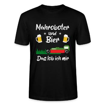 Mähroboter und Bier das Lob ich mir - Stanley/Stella Unisex Bio-T-Shirt CRAFTER - Schwarz - Vorne - Alina (178cm) & Michal (187cm)