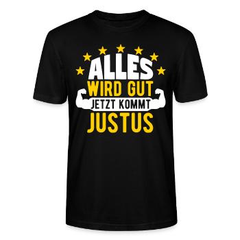 Justus - Alles wird gut jetzt kommt Justus - Stanley/Stella Unisex Bio-T-Shirt CRAFTER - Schwarz - Vorne - Alina (178cm) & Michal (187cm)