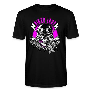 Biker Lady Motorcycle Skull Queen Moto Bike - T-shirt bio CRAFTER Stanley Stella Unisexe - noir - Devant - Alina (178cm) & Michal (187cm)