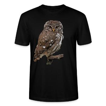 Eulen Eule Vogel Tiermotiv Aufdruck print - Stanley/Stella Unisex Bio-T-Shirt CRAFTER - Schwarz - Vorne - Alina (178cm) & Michal (187cm)