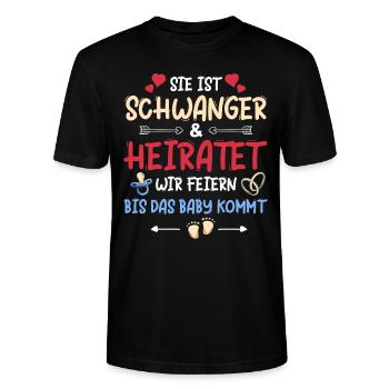 JGA Braut Schwanger Junggesellinnenabschied - Stanley/Stella Unisex Bio-T-Shirt CRAFTER - Schwarz - Vorne - Alina (178cm) & Michal (187cm)