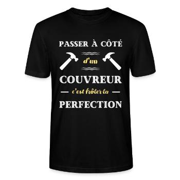 couvreur perfection humour couvreur humoristique - T-shirt bio CRAFTER Stanley Stella Unisexe - noir - Devant - Alina (178cm) & Michal (187cm)