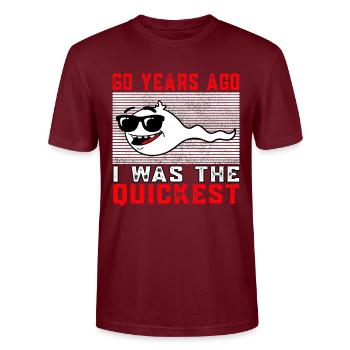 60 years ago I was the fastest 60.Geb - Stanley/Stella CRAFTER Unisex Organic T-Shirt - burgundy - Front - Alina (178cm) & Michal (187cm)