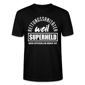 Sanitäter Superheld Spruch Geschenk - Stanley/Stella Unisex Bio-T-Shirt CRAFTER - Schwarz - Vorne - Alina (178cm) & Michal (187cm)