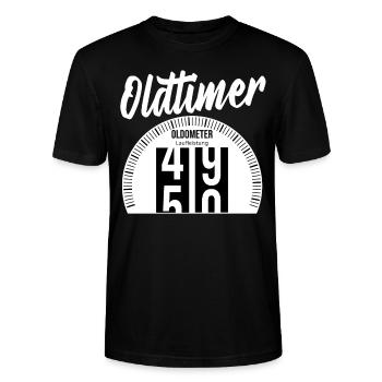 Oldtimer 50. Geburtstag Oldometer 50 Jahre Tacho - Stanley/Stella Unisex Bio-T-Shirt CRAFTER - Schwarz - Vorne - Alina (178cm) & Michal (187cm)