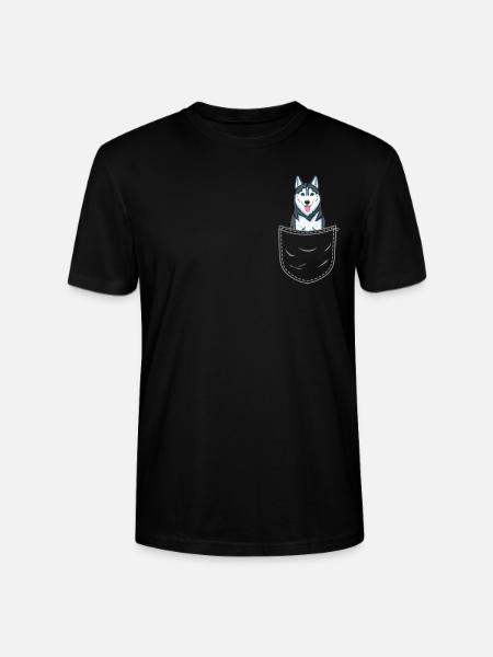 Siberian Husky w kieszeni na klatce piersiowej - Ekologiczna koszulka typu unisex Stanley/Stella CRAFTER - czarny