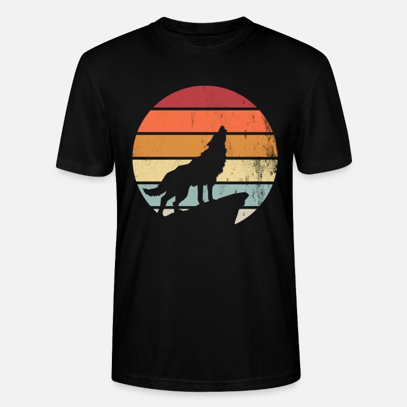 Retro Wölfe Wolf Geschenk Geschenkidee - Stanley/Stella Unisex Bio-T-Shirt CRAFTER - Schwarz