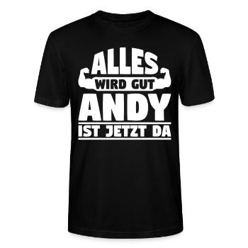 Alles wird gut Andy ist jetzt da - Stanley/Stella Unisex Bio-T-Shirt CRAFTER - Schwarz - Vorne - Alina (178cm) & Michal (187cm)