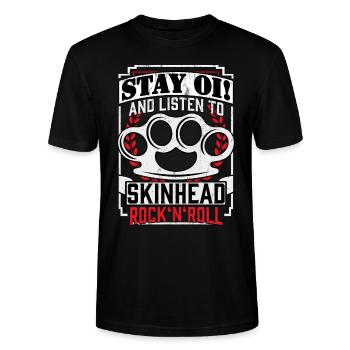 Oi Skinhead Shirt Punk Rock Cheers et Oi - T-shirt bio CRAFTER Stanley Stella Unisexe - noir - Devant - Alina (178cm) & Michal (187cm)