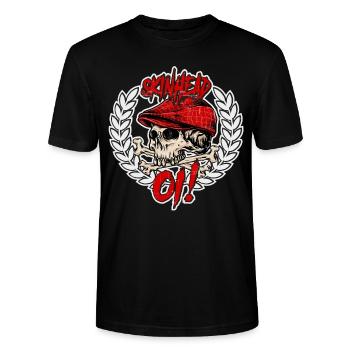 Oi Skinhead Shirt Punk Rock Cheers and Oi - Stanley/Stella Unisex Bio-T-Shirt CRAFTER - Schwarz - Vorne - Alina (178cm) & Michal (187cm)