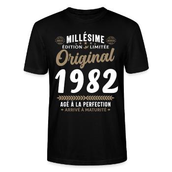 40 ans Millésime 1982 Original Cadeau - T-shirt bio CRAFTER Stanley Stella Unisexe - noir - Devant - Alina (178cm) & Michal (187cm)