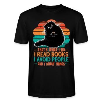 Cat Read Books Avoid People Book Reading Bookworm - Stanley/Stella Unisex Bio-T-Shirt CRAFTER - Schwarz - Vorne - Alina (178cm) & Michal (187cm)