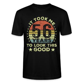 It took me 56 years to look this good - Stanley/Stella CRAFTER Unisex Organic T-Shirt - black - Front - Alina (178cm) & Michal (187cm)