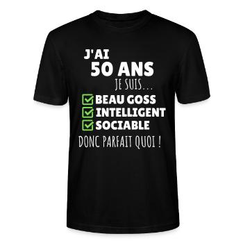 J'ai 50 ans anniversaire 50 ans homme humour - T-shirt bio CRAFTER Stanley Stella Unisexe - noir - Devant - Alina (178cm) & Michal (187cm)