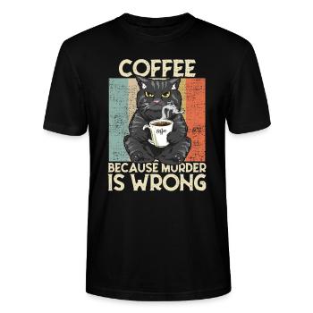 Coffee because Murder is wrong Kaffee Katze retro - Stanley/Stella Unisex Bio-T-Shirt CRAFTER - Schwarz - Vorne - Alina (178cm) & Michal (187cm)