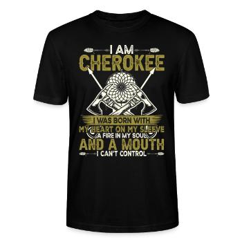 Zitat der amerikanischen Ureinwohner Ich bin Cherokee - Stanley/Stella Unisex Bio-T-Shirt CRAFTER - Schwarz - Vorne - Alina (178cm) & Michal (187cm)