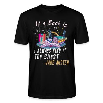 Lecteur de livre Lisant de la littérature Citations de Jane Austen - T-shirt bio CRAFTER Stanley Stella Unisexe - noir - Devant - Alina (178cm) & Michal (187cm)