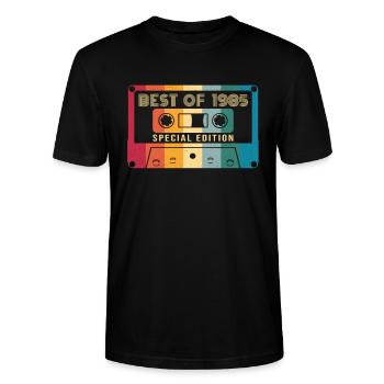 37 Anniversaire Best Of 1985 Cassette Rétro Vintage - T-shirt bio CRAFTER Stanley Stella Unisexe - noir - Devant - Alina (178cm) & Michal (187cm)